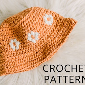 Crochet Bucket Hat Pattern, Floral Daisy Crochet Floppy Brim Sun Hat, Bucket Full of Posies Hat image 1