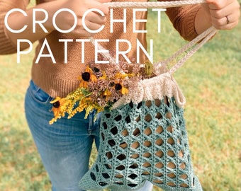 Crochet Bag Pattern, Crochet Tote Bag Purse, Honey Locust Market Tote