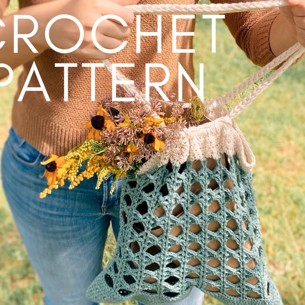 Crochet Bag Pattern, Crochet Tote Bag Purse, Honey Locust Market Tote