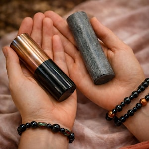 Schungit & Speckstein Energie Harmonizer Stab, Kristall Heilung Zylinder, Erdungs Meditation Werkzeug