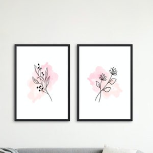 Printable Wall Art. Botanical Watercolour Minimalist Art. Set Of Two Prints.