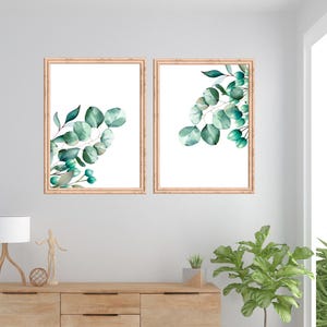 Eucalyptus Wall Art. Eucalyptus Watercolour Prints. Greenery Wall Decor. Set Of Two Prints. Living Room Decor.