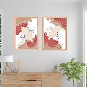 アーシートーンの抽象的なブラシストロークプリント：油絵効果（デジタルダウンロード）