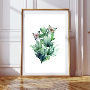 Botanical Wall Art. Greenery Print. Watercolour Wall Decor. Living Room Decor. Bedroom Decor. Watercolour Butterfly Art.