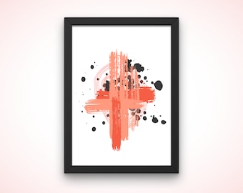 Arte astratta rossa e nera stampabile, arte murale digitale, download immediato