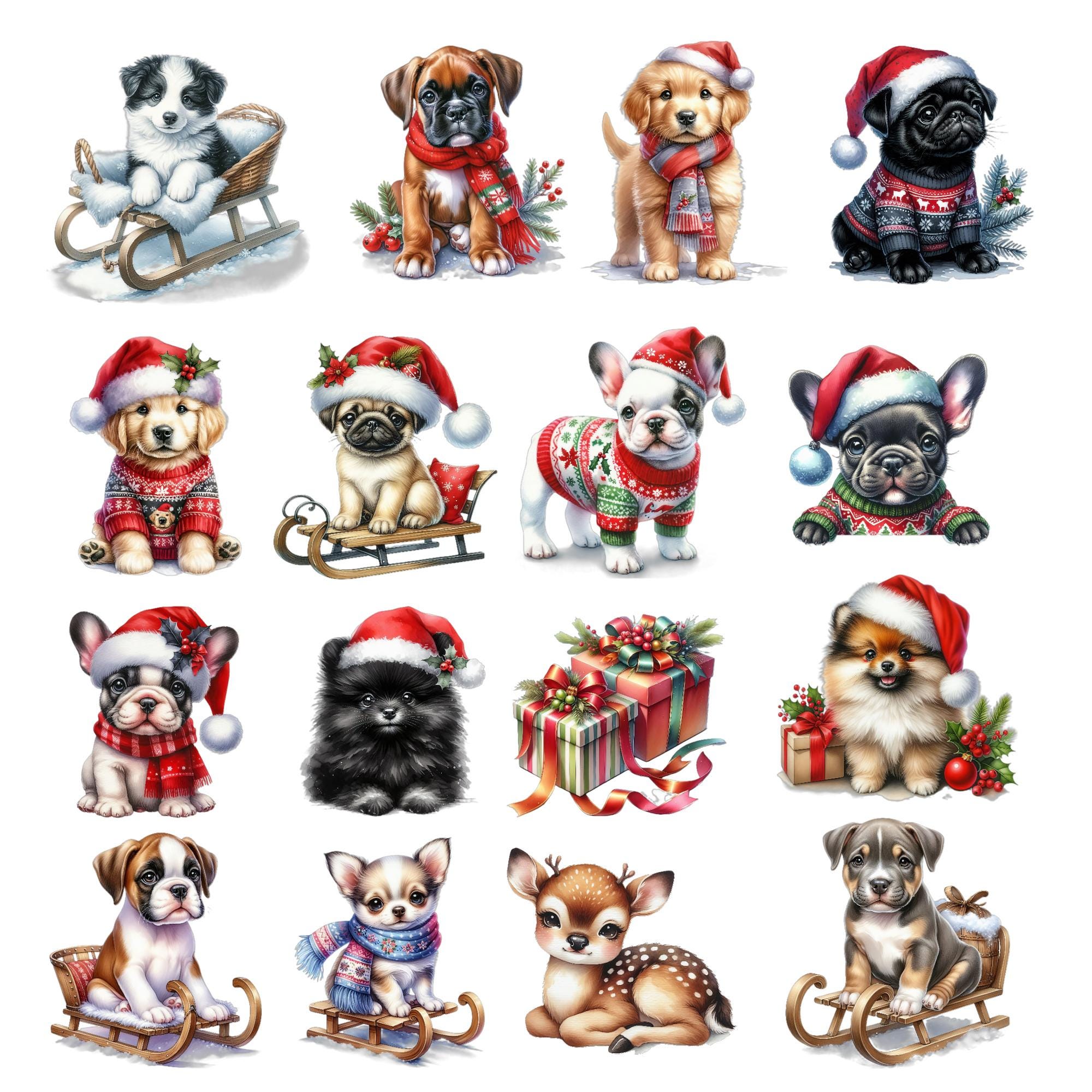 Christmas Watercolor Dog Clip Art Bundle | Festive Puppy Illustrations ...