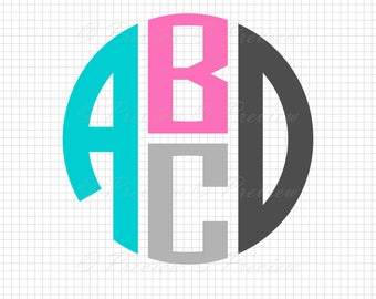 Buy 2 Get 1 Free! Digital Clipart Four Letter Monogram Font circle stacked modern monogram black images png/eps/svg/dxf/pdf/studio cut files