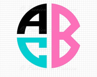 Buy 2 Get 1 Free! Digital Clipart Stacked Three Letters Circle Monogram Font, modern monogram, black images png/eps/svg/dxf/studio cut files