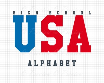 Buy 2 Get 1 Free! Digital Clipart High School USA Alphabet Monogram, silhouette modern font sport images png/eps/svg/dxf/pdf/studio files