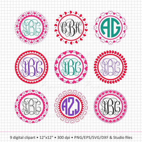 Download Buy 2 Get 1 Free Digital Clipart Valentine Heart Monogram Etsy