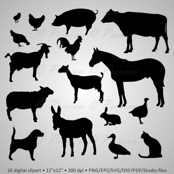 Download Buy 2 Get 1 Free Digital Clipart Farm Animals Silhouettes Dog Etsy