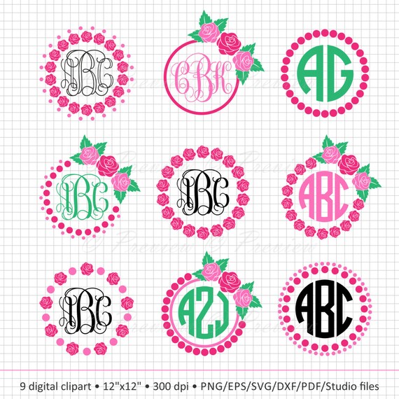 Download Buy 2 Get 1 Free Digital Clipart Rose Monogram Frame Etsy
