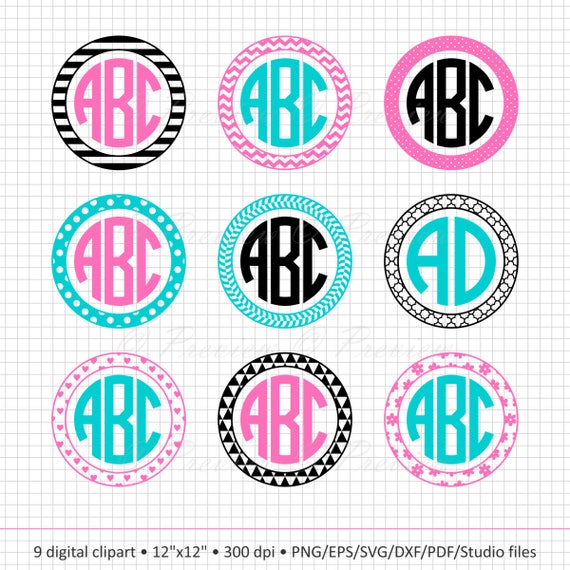 Download Buy 2 Get 1 Free Digital Clipart Circle Monogram Frames Etsy