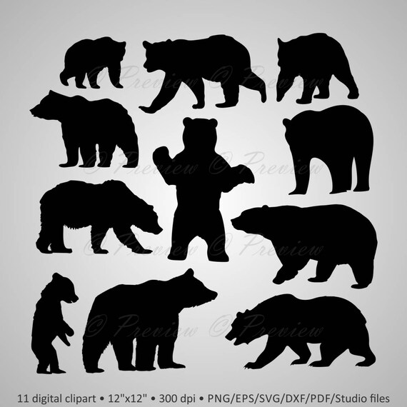 Buy 2 Get 1 Free Digital Clipart Bear Silhouettes Forest Etsy
