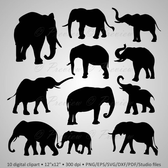 Buy 2 Get 1 Free Digital Clipart Elephant Silhouettes Etsy