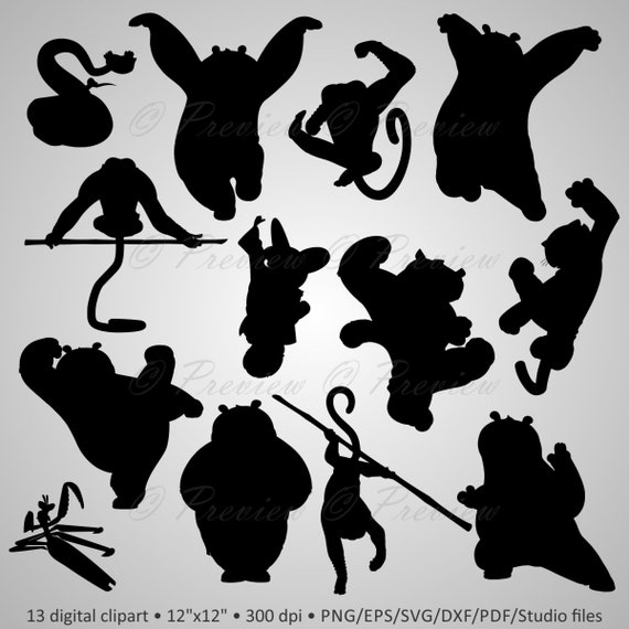 Buy 2 Get 1 Free Digital Clipart Kung-Fu Panda Silhouettes | Etsy
