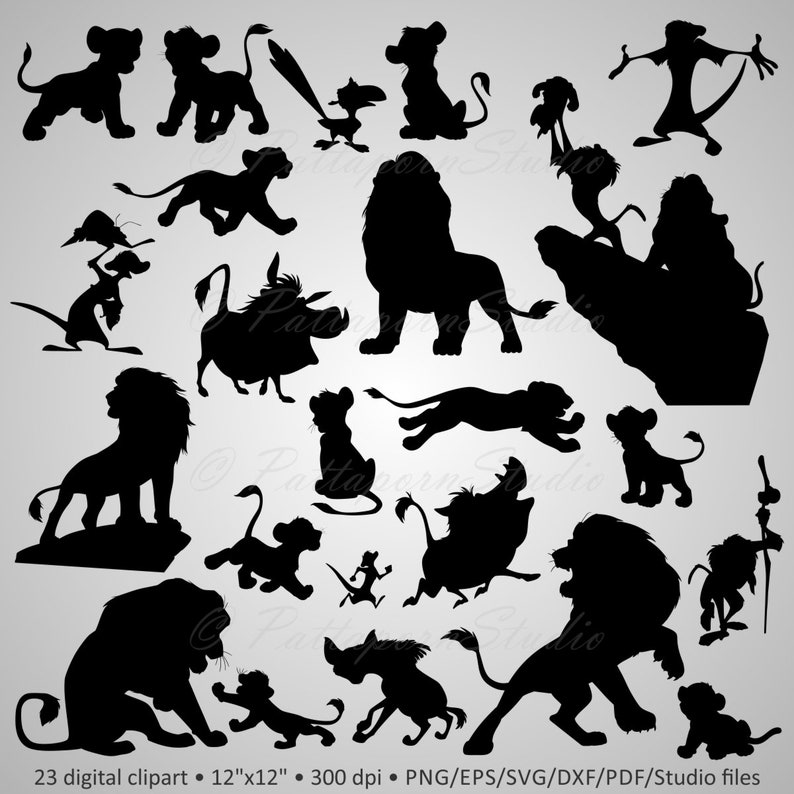 Buy 2 Get 1 Free Digital Clipart Silhouettes Lion King | Etsy