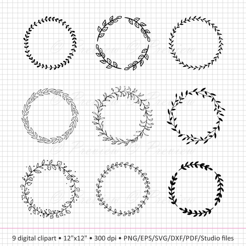 Download Buy 2 Get 1 Free Digital Clipart Hand Drawn Floral Wreath ...