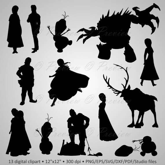 Download Buy 2 Get 1 Free Digital Clipart Silhouettes Frozen Cartoon Etsy