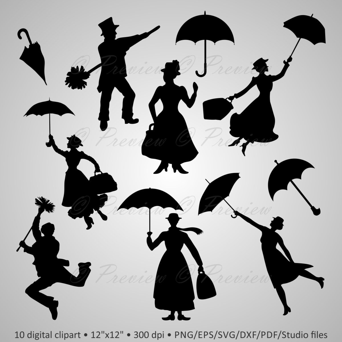 Download Buy 2 Get 1 Free Digital Clipart Silhouettes Mary | Etsy
