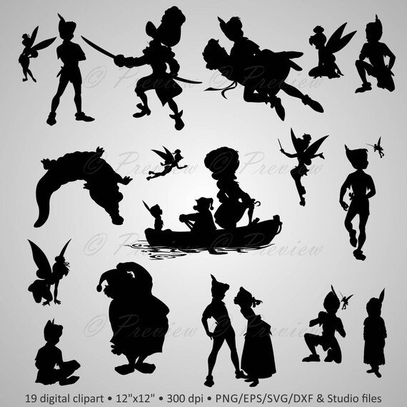 Buy 2 Get 1 Free Digital Clipart Silhouettes Peterpan Lovely Etsy