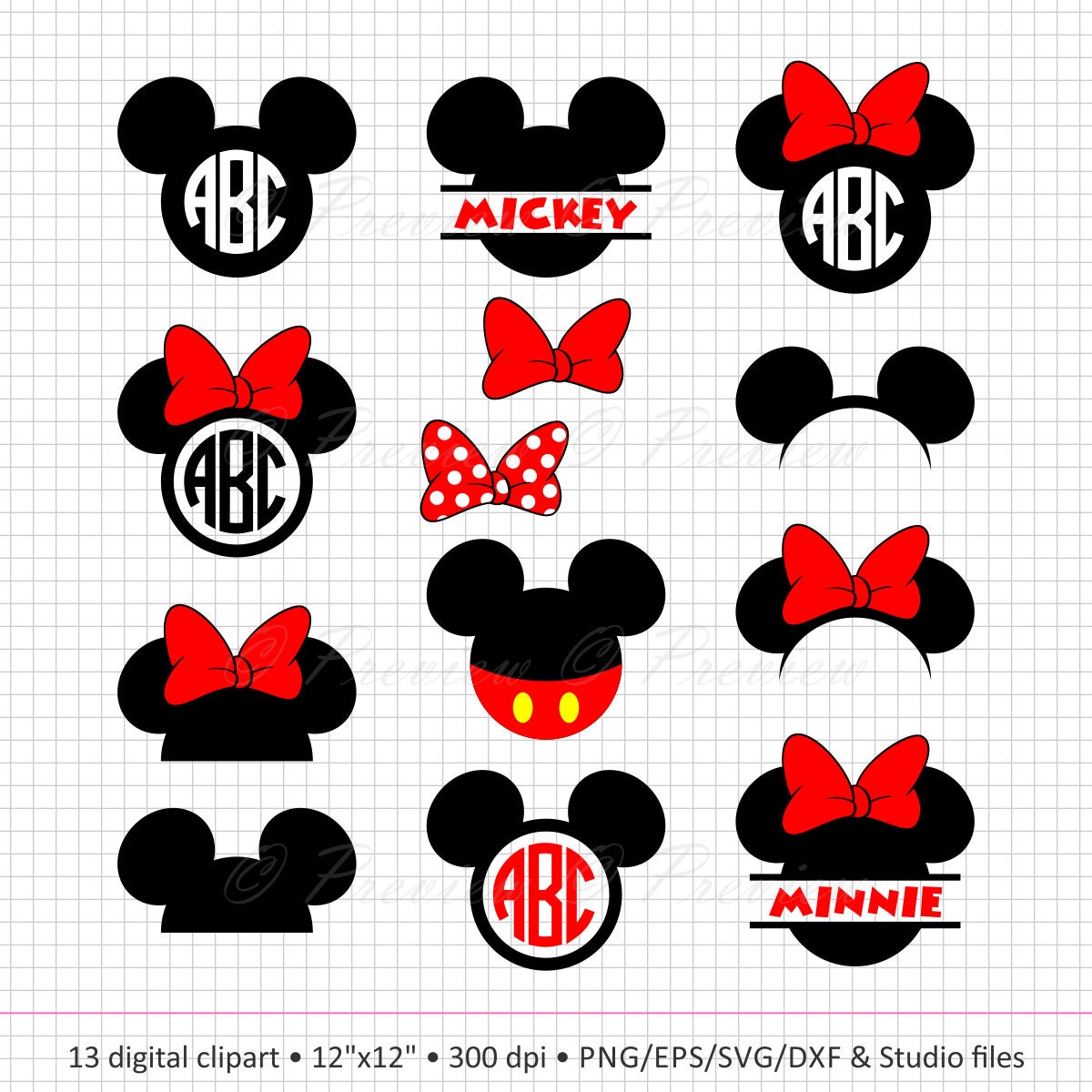 Download Buy 2 Get 1 Free Digital Clipart Mouse Head Monogram Circle Etsy