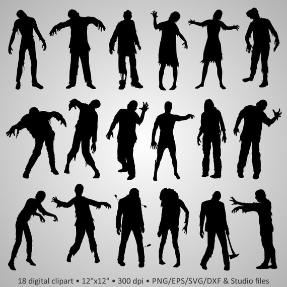 Buy 2 Get 1 Free Digital Clipart Zombie Silhouettes Walking Etsy