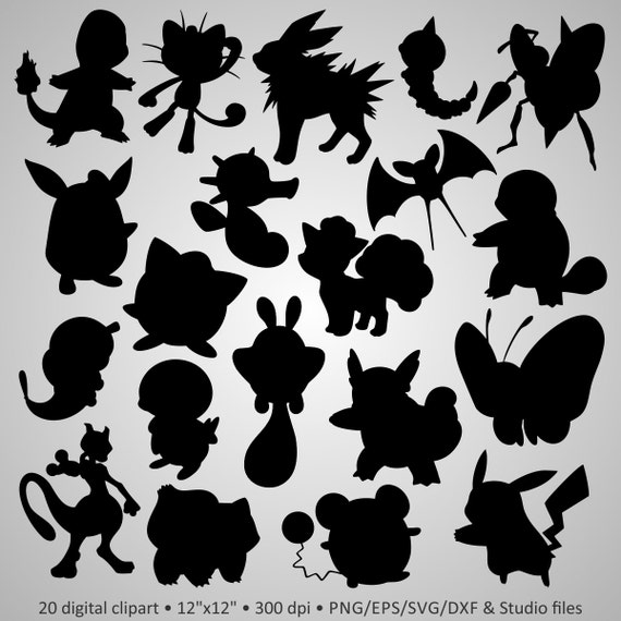 Download Buy 2 Get 1 Free Digital Clipart Pokemon Silhouettes Lovely Etsy