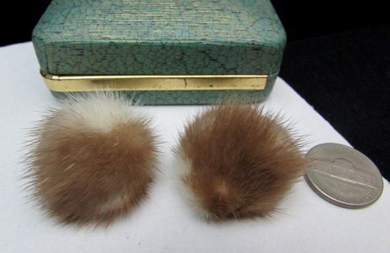 60s genuine mink fur earrings pom pom style real m