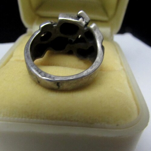 Brutalist sterling silver ring vintage sculptural abstract cube cubist modernist modern 925 artisan hand made shops crafted lagenlook size 6 3/4