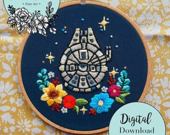 Floral Space Wars Ship Embroidery PDF Pattern