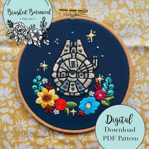 Floral Space Wars Ship Embroidery PDF Pattern