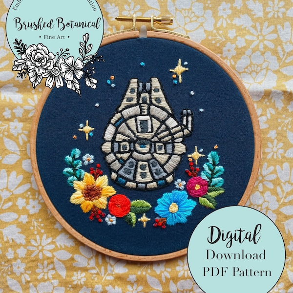 Floral Space Wars Ship Embroidery PDF Pattern