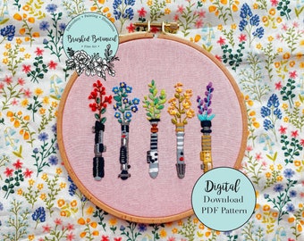 Floral Lightsabers Embroidery PDF Pattern