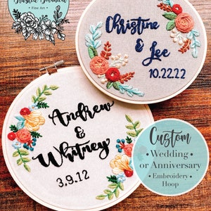 Custom Wedding or Anniversary Floral Embroidery Hoop