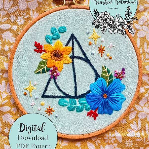 Floral Wizard Symbol Embroidery PDF Pattern