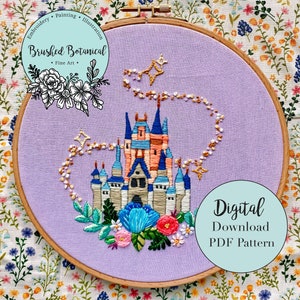 Floral Magic Kingdom Castle Embroidery PDF Pattern