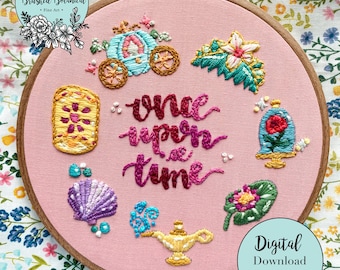 Fairytale Princess &quot;Once Upon a Time&quot; Embroidery PDF Pattern