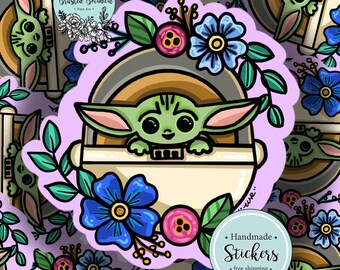 Floral Baby Alien Sticker