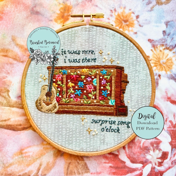 Surprise Song Floral Piano and Guitar Inspired Embroidery PDF Pattern