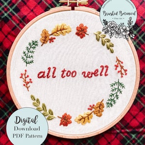 秋の紅葉の歌詞にインスパイアされた刺繍のPDFパターン