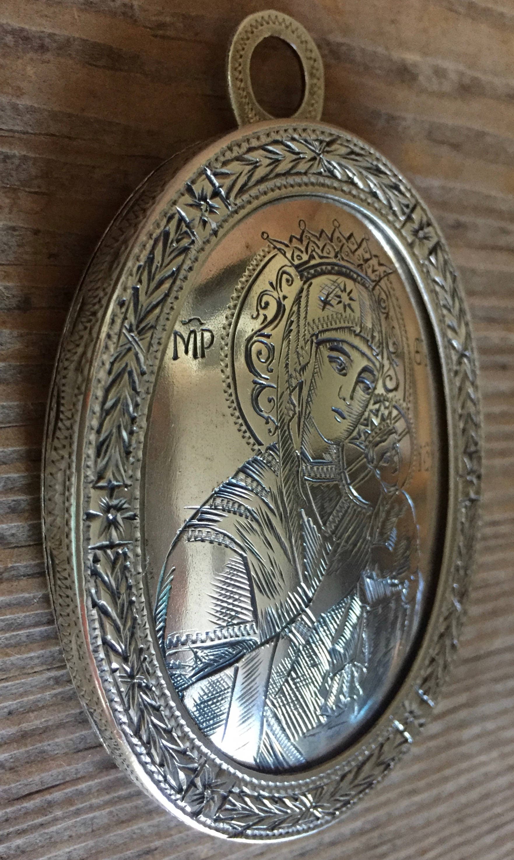 Vintage Silver Engraved Religious Orthodox Icon Pendant Virgin Etsy
