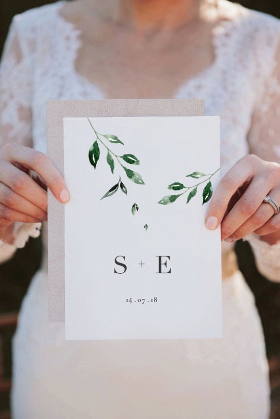 Minimal Leaf Wedding Invitation Double Sided Printable Etsy
