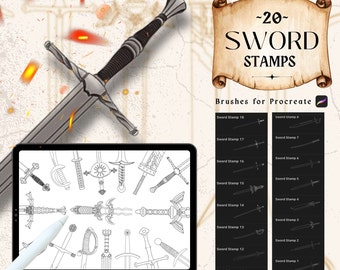 20 Sword Stamps | Procreate Stamps | Medieval brushes | Fantasy Procreate Brushes | stamp brushes | procreate | procreate bundle