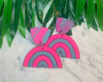 Blue & Pink Rainbow Polymer Clay Earrings