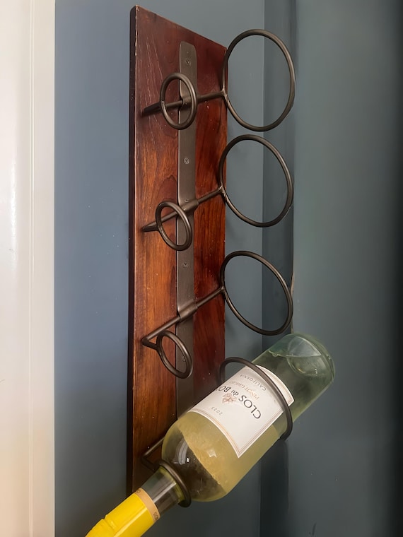 Rustic Wall-mounted Wine Rack – Wood Metal 4-bottle Holder