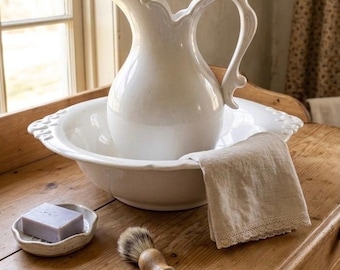 Vintage Hager White Ceramic Wash Basin & Pitcher Set