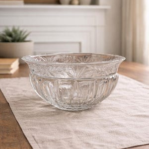 Noritake Crystal Bowl – Made in Germany | Vintage Pressed Cut Glass Centerpiece, Leaf & Ribbed Pattern image 1