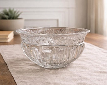 Bol en cristal Noritake – Fabriqué en Allemagne | Centre de table vintage en verre pressé taillé, motif feuilles et nervures