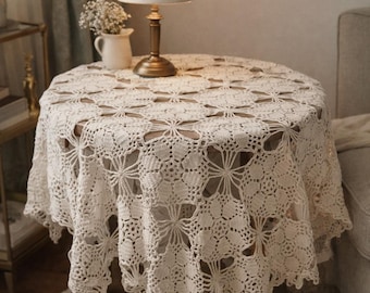 Vintage Hand-Crocheted Lace Tablecloth | 38” x 38”